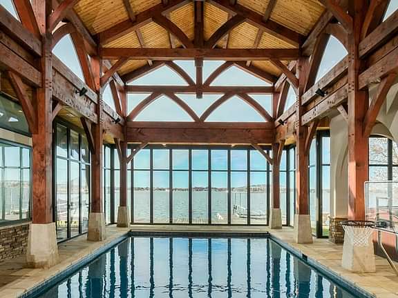 Indoor outdoor pool pavilion residential timber frame 1