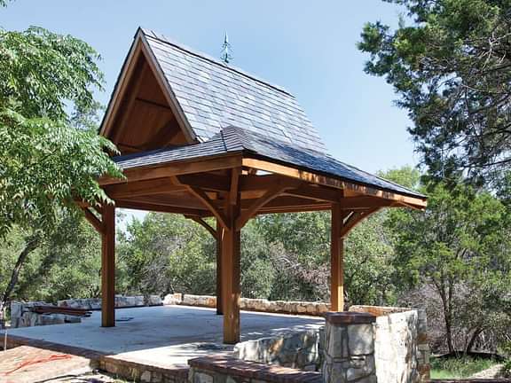 Residential timber frame outdoor pavilion open gable design 1
