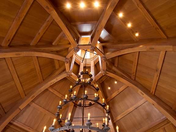 Timber frame home octagon library 1